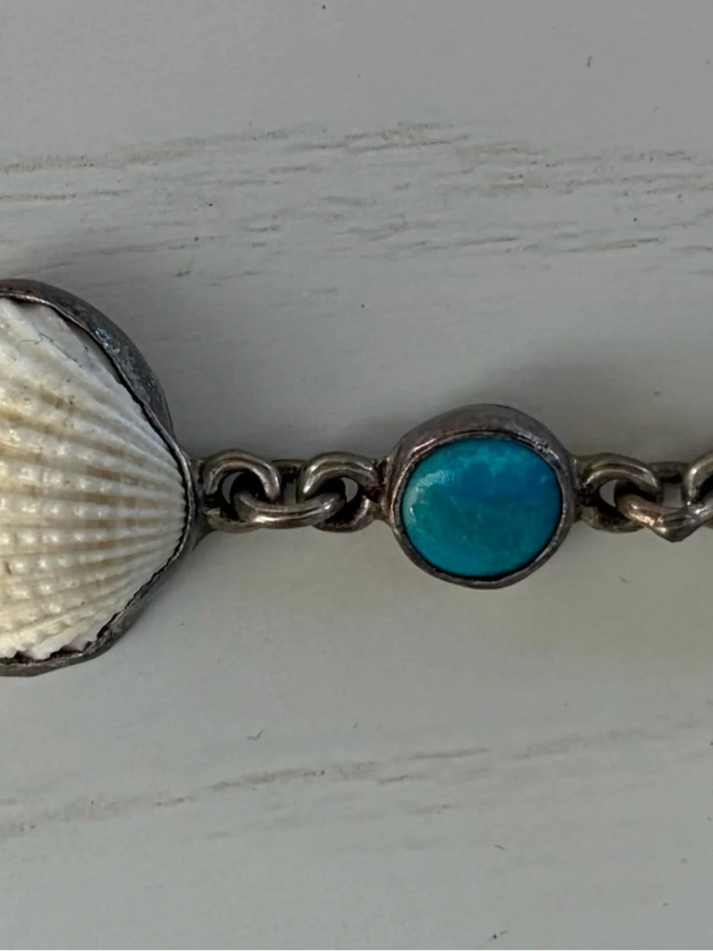 Sterling Silver Turquoise Shell Link Bracelet - Blue